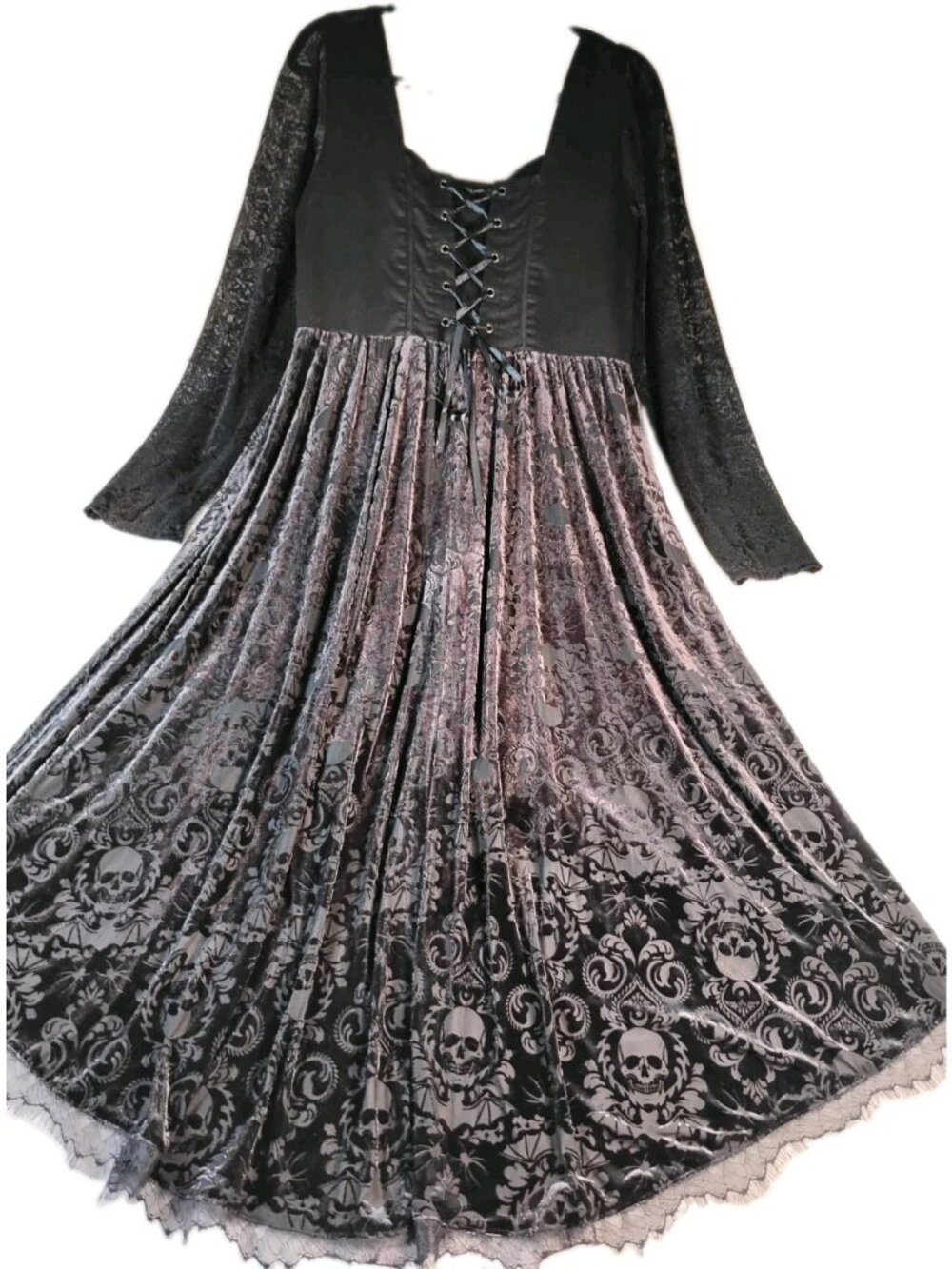 Hot Topic Black Velvet Corset Dress Y2K Whimsigoth Skulls Stretch Hi Lo XL Black - Picture 6 of 12